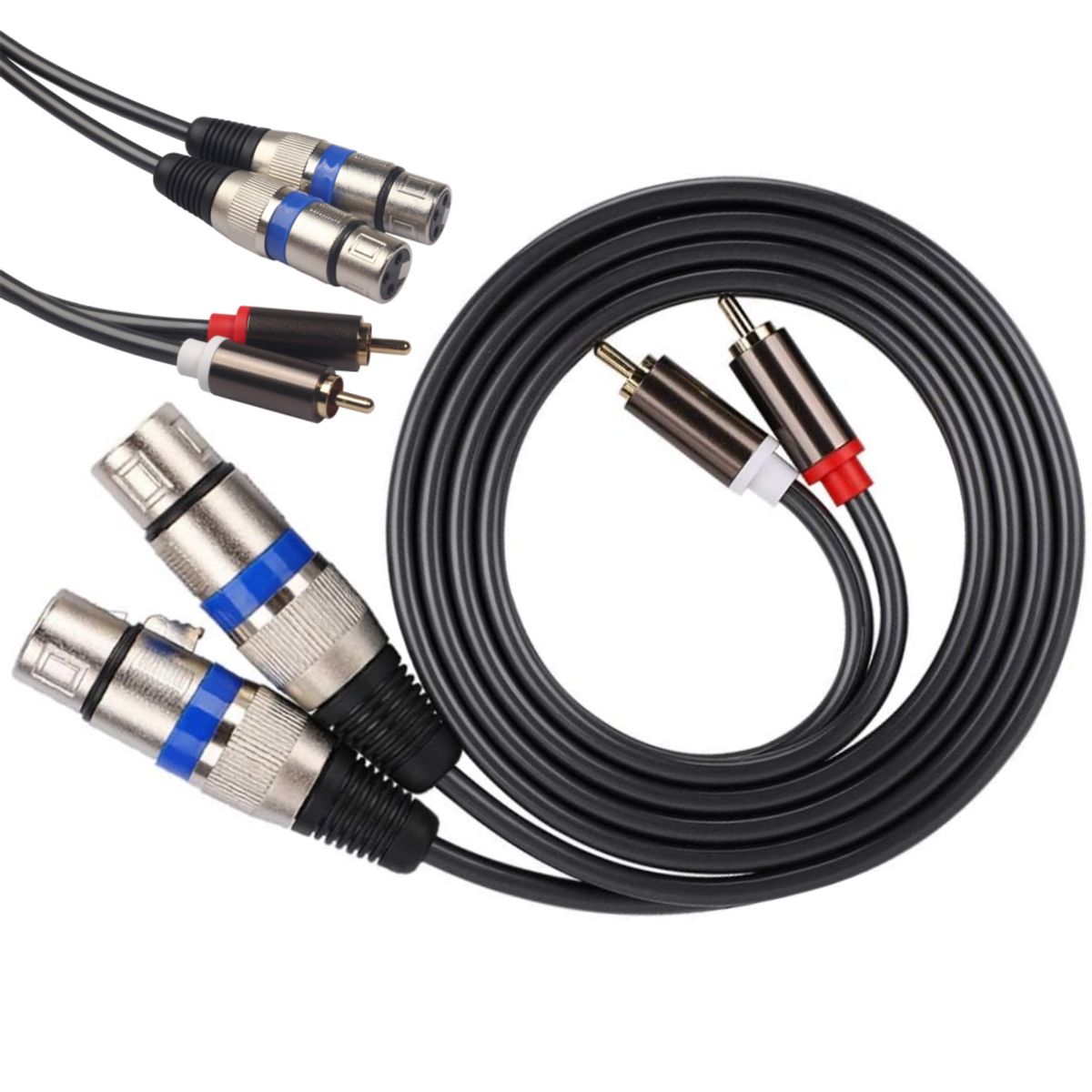 KUANGYE - Doble para RCA macho a doble XLR hembra Adaptador audio Cable Cable conexión Cable PVC de doble fila