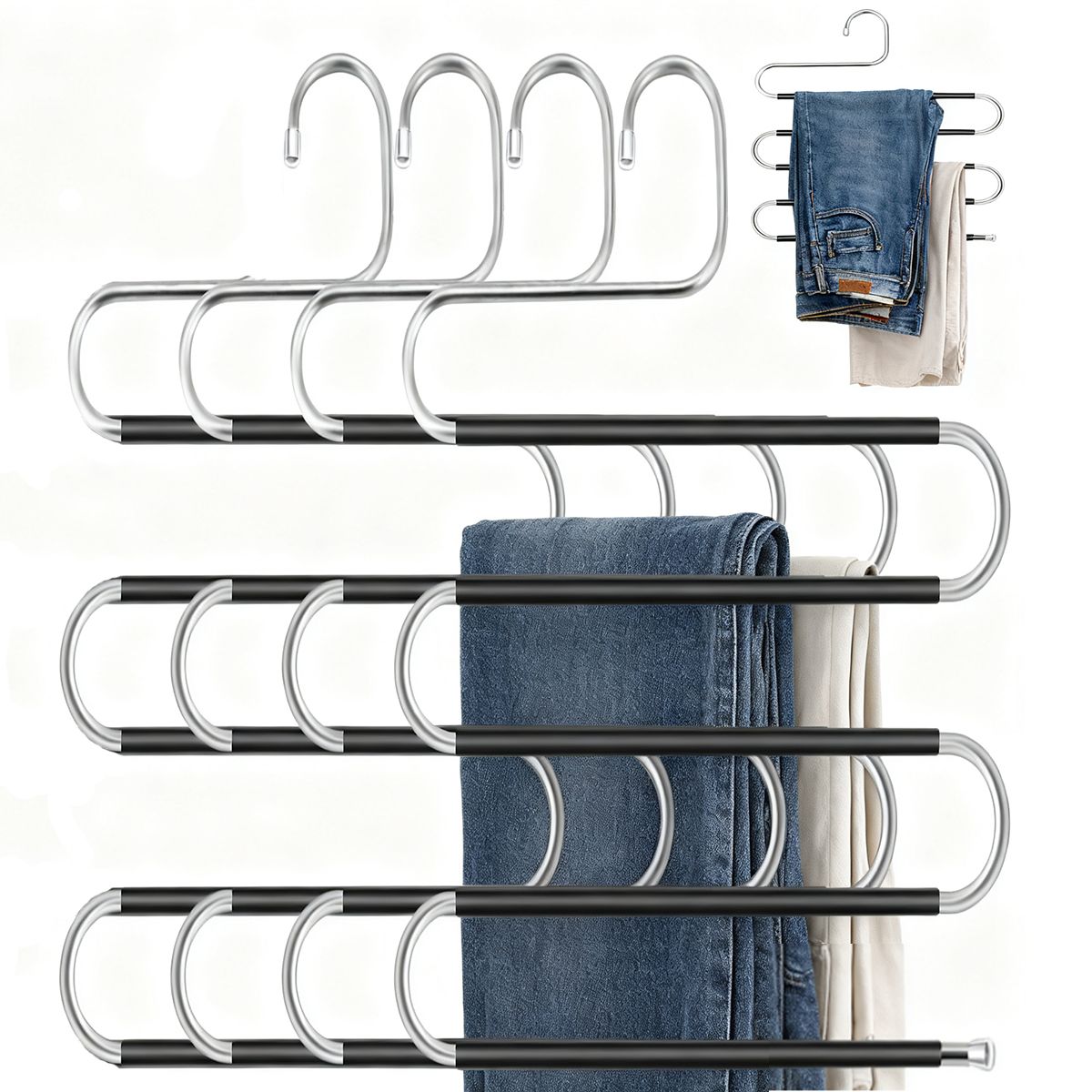 EINICIO - 5 En 1 Colgador De Pantalones Antideslizante Percha Plegable 4pcs