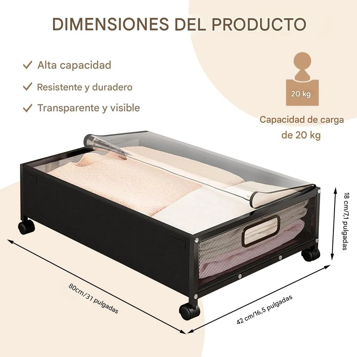 UMEXUS - Organizador De Ropa Bajo Cama Con Ruedas 80x42 Cm Negro
