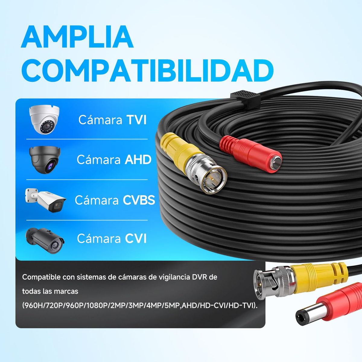 KUANGYE - Cable Para Camara Vigilancia Video Y Poder 50mts