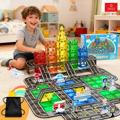 ANIKIDS - Bloques y Carreteras Magneticos Juguete Armable Niños 104pcs
