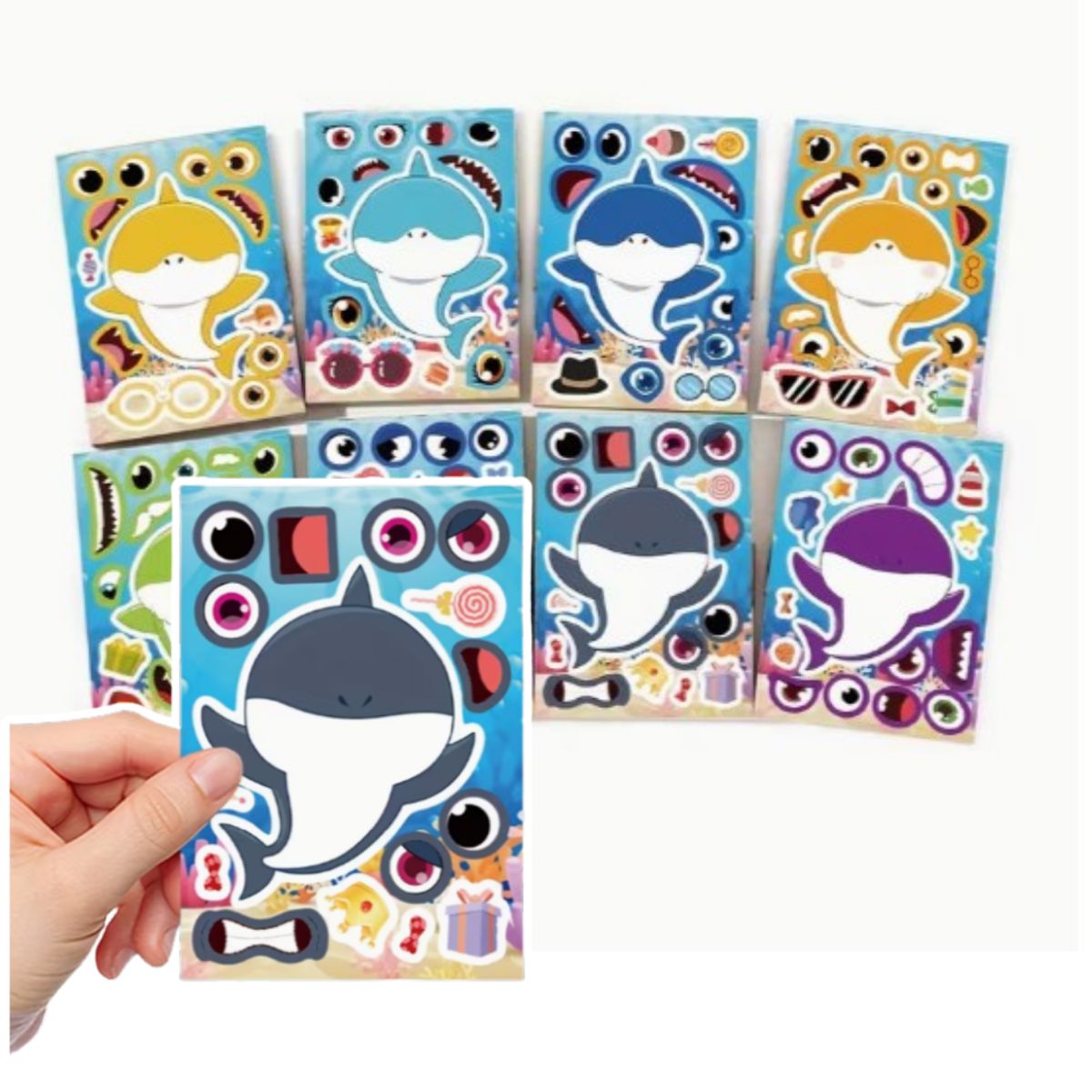 GENERICO - 8 Pegatinas Baby Shark Stickers Armable Rompecabezas Tiburon
