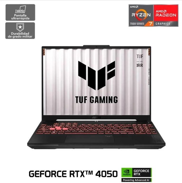 Notebook Gamer TUF A16 AMD Ryzen 7 NVIDIA RTX 4050 6GB WIN 11 16GB 512GB SSD 16 Pulgadas WUXGA
