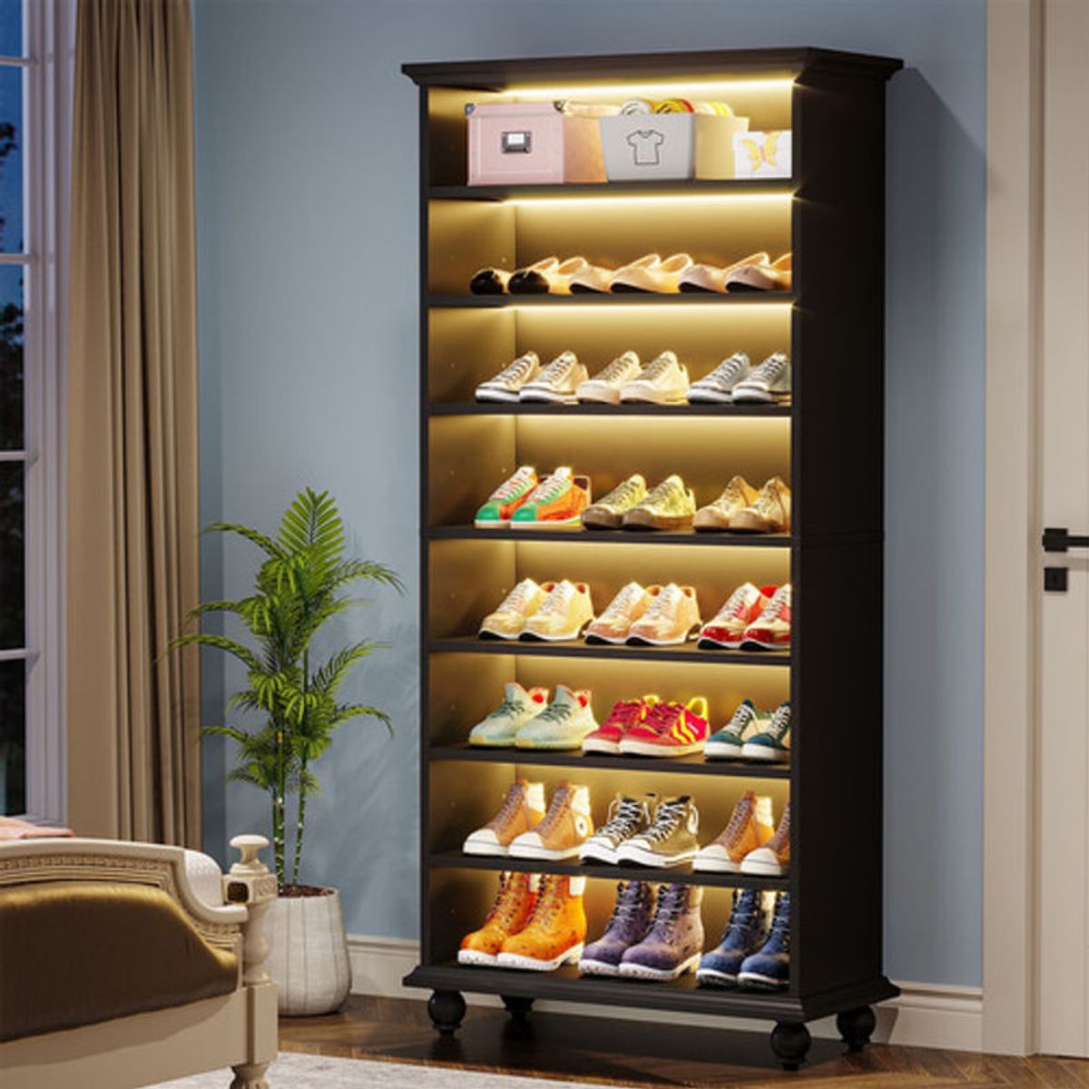 DELUXE - Mueble Estante Zapatero  Negro Lujo Premium Con Luz Negro