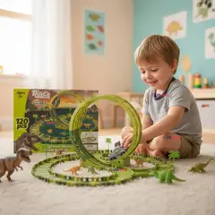 LINE - Pista Carreras de Auto Juguete Flexible Dinosaurio 120 Piezas Niños