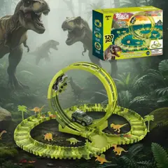 LINE - Pista Carreras de Auto Juguete Flexible Dinosaurio 120 Piezas Niños