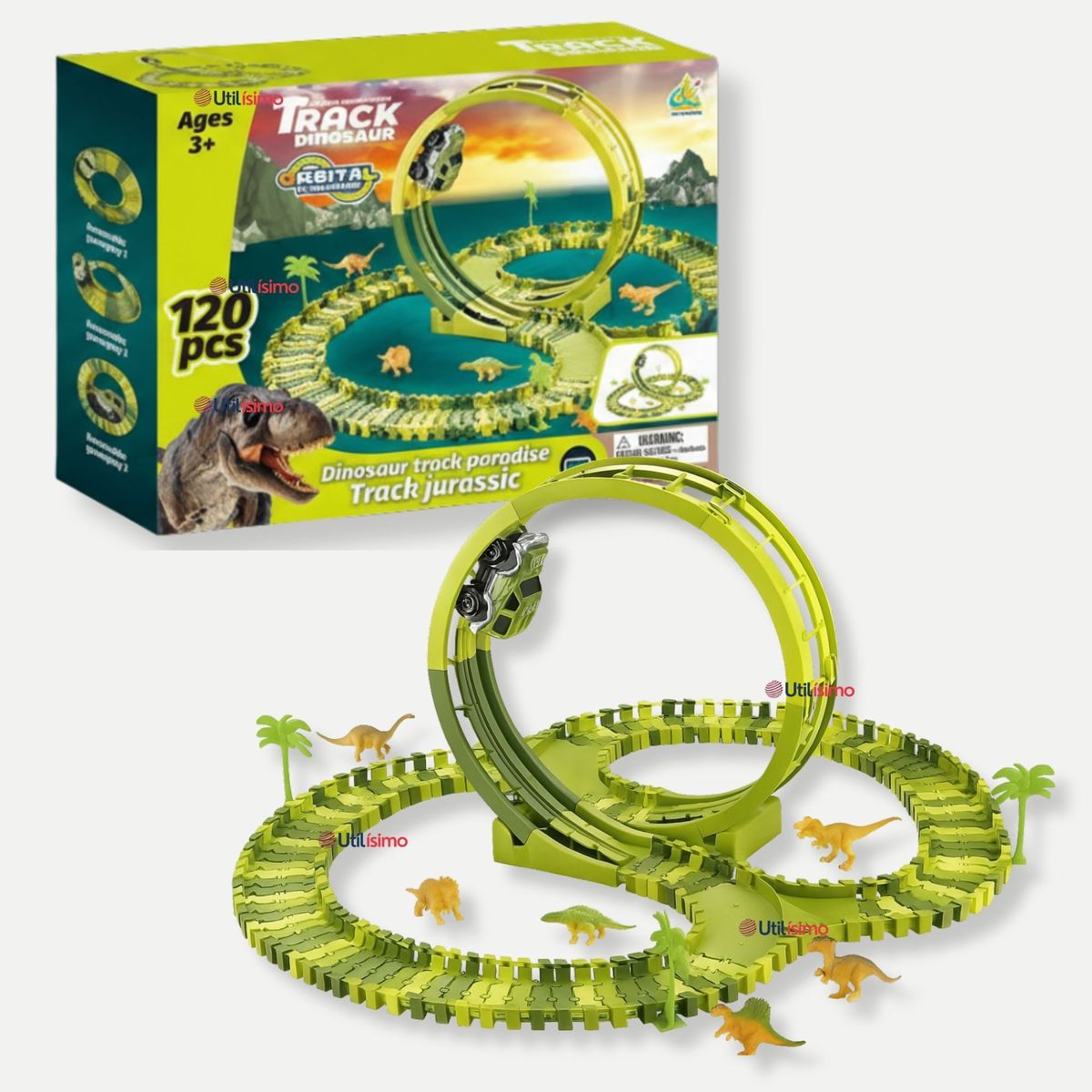 LINE - Pista Carreras de Auto Juguete Flexible Dinosaurio 120 Piezas Niños