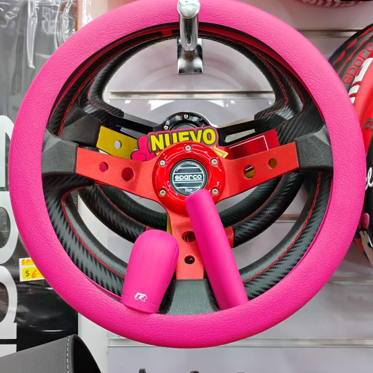 GENERICO - SET 3 PIEZAS CUBRE VOLANTE PARA TU AUTO ROSADO