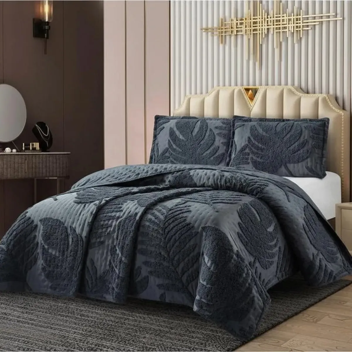 GENERICO - CUBRECAMA TUFTING KING DE VERANO MODERNO ELEGANTE SERIE 3 TF