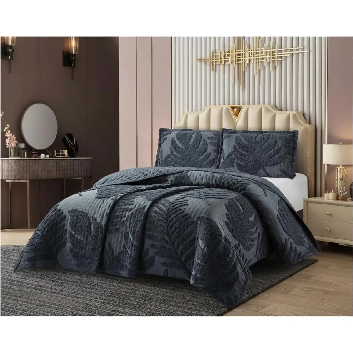 GENERICO - CUBRECAMA TUFTING KING DE VERANO MODERNO ELEGANTE SERIE 3 TF