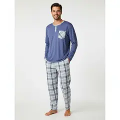LIKE SHOP - Pijama Hombre Manga Larga Pantalon Largo Verano 4026
