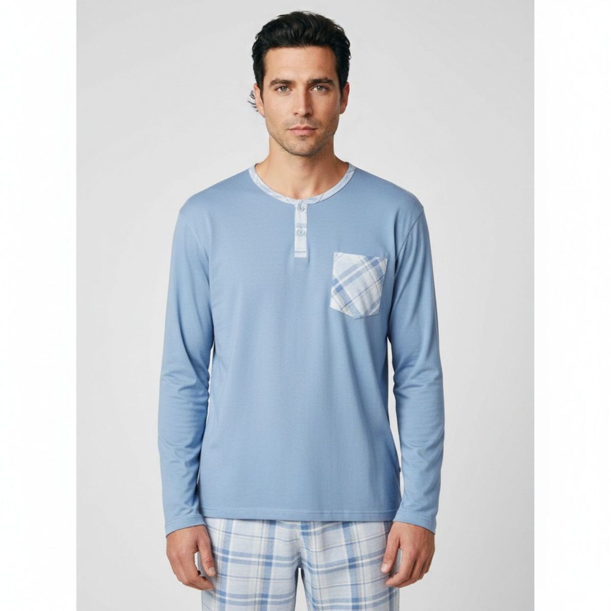 LIKE SHOP - Pijama Hombre Manga Larga Pantalon Largo Verano 4026