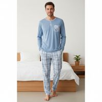 Pijama Hombre Manga Larga Pantalon Largo Verano 4026