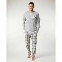 Pijama Hombre Manga Larga Pantalon Largo Verano 4026