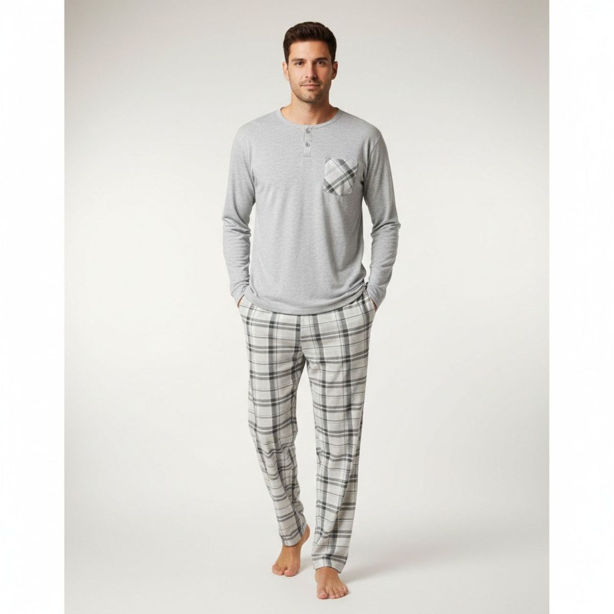LIKE SHOP - Pijama Hombre Manga Larga Pantalon Largo Verano 4026