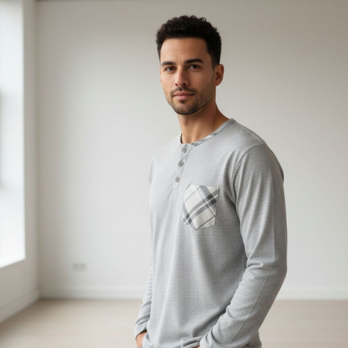 LIKE SHOP - Pijama Hombre Manga Larga Pantalon Largo Verano 4026