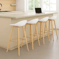 SPACE HOME - Pack x4 Taburetes Nórdicos Blancos Asiento Ergonómico y Patas Madera Reforzadas