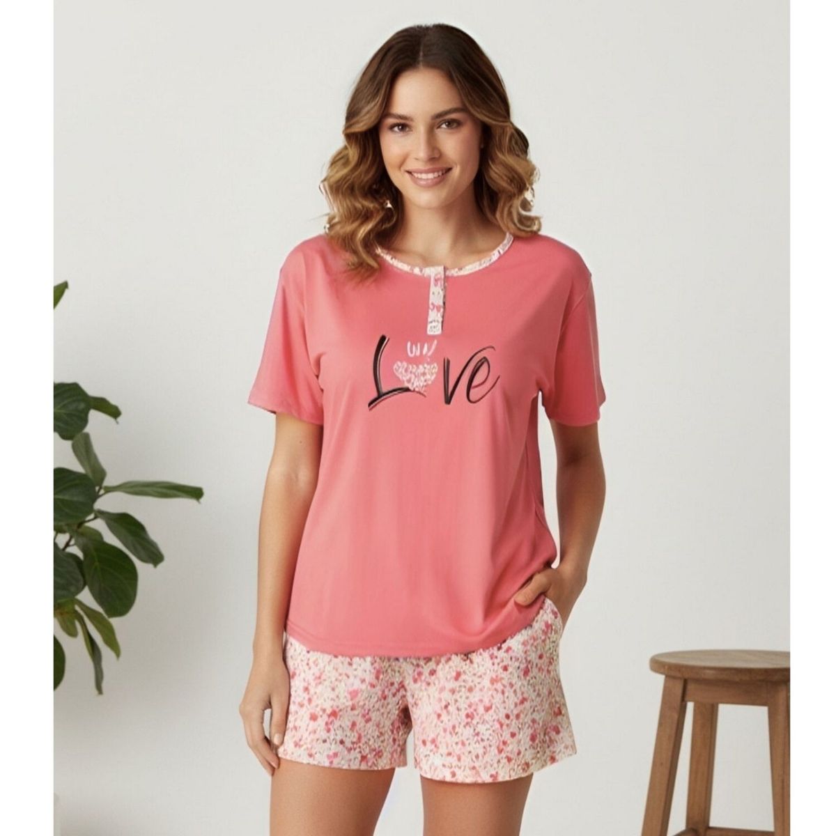 LIKE SHOP - Pijama Mujer Verano Short Y Polera Manga Corta 4047