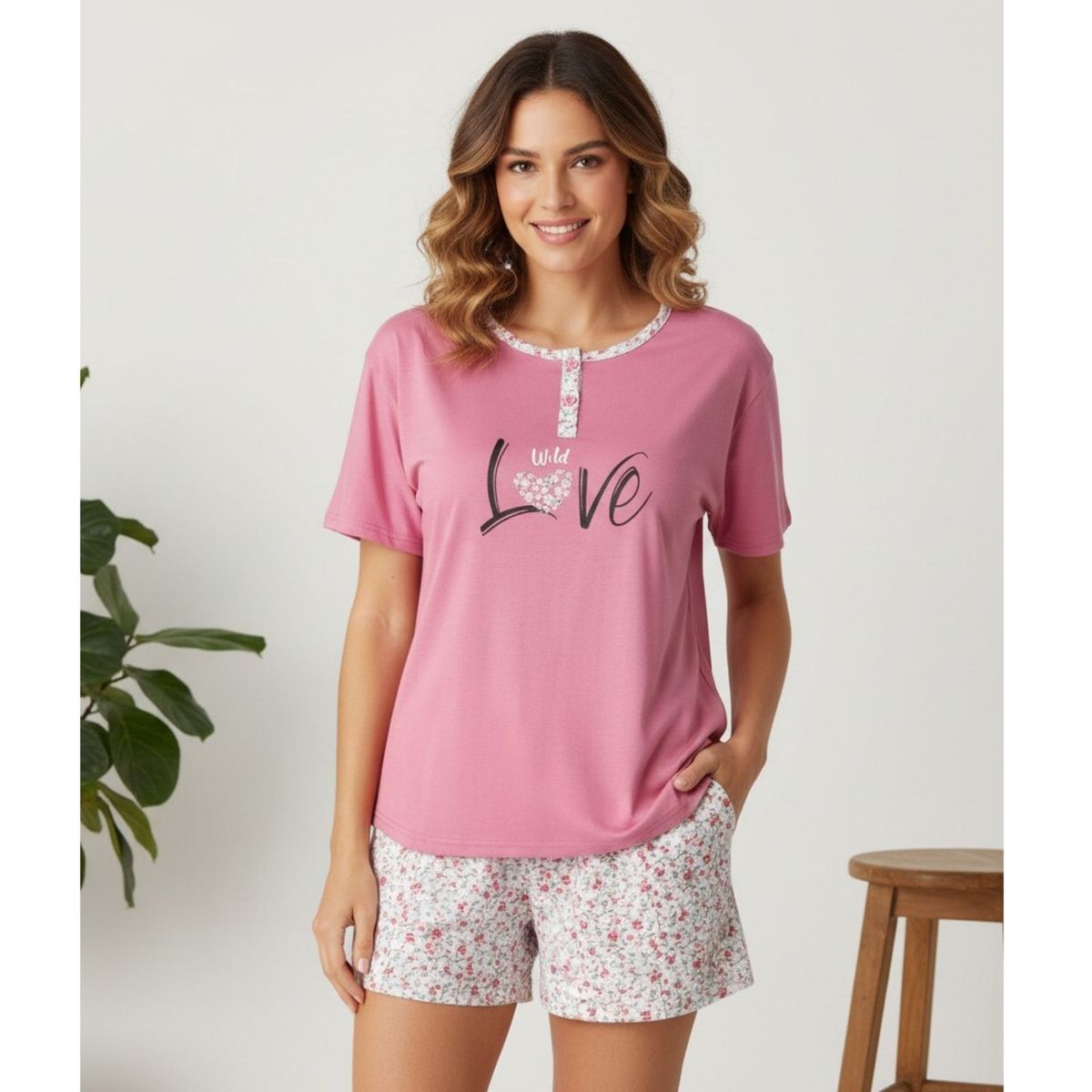 LIKE SHOP - Pijama Mujer Verano Short Y Polera Manga Corta 4047