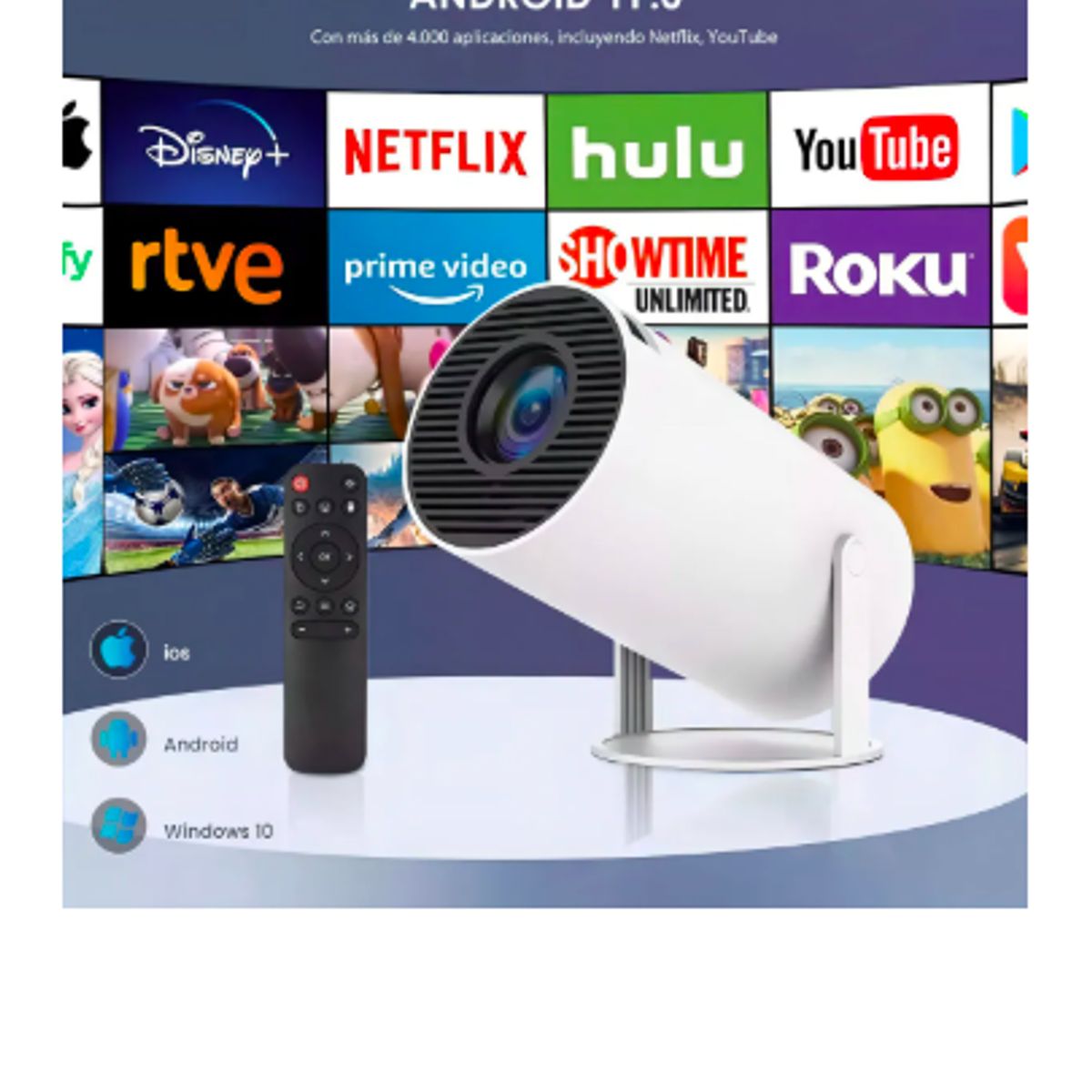 GENERICO - Proyector Portátil Mini Hy300pro Ultra Hd 4k Android 11 Wifi Bluetooth