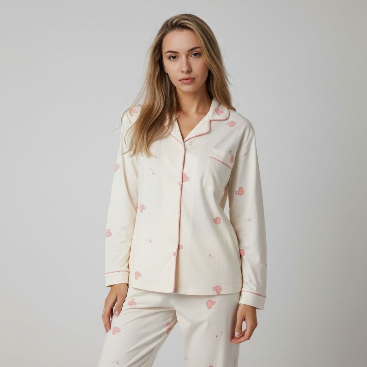 LIKE SHOP - Pijama Mujer Manga Larga Botones Diseños Colores 107