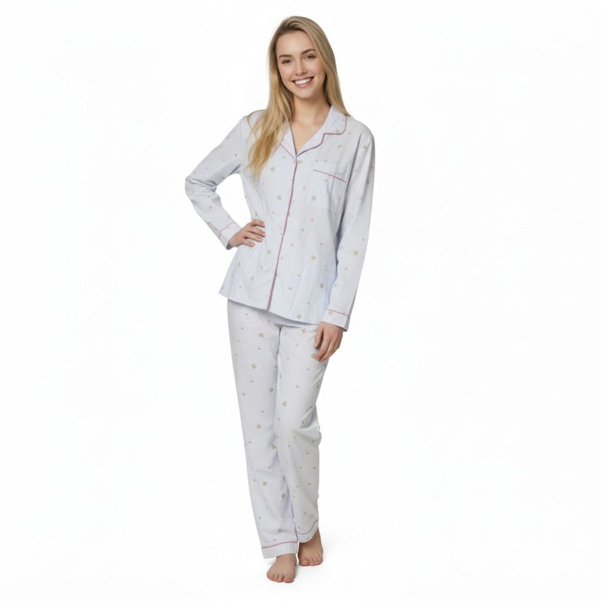 LIKE SHOP - Pijama Mujer Manga Larga Botones Diseños Colores 107