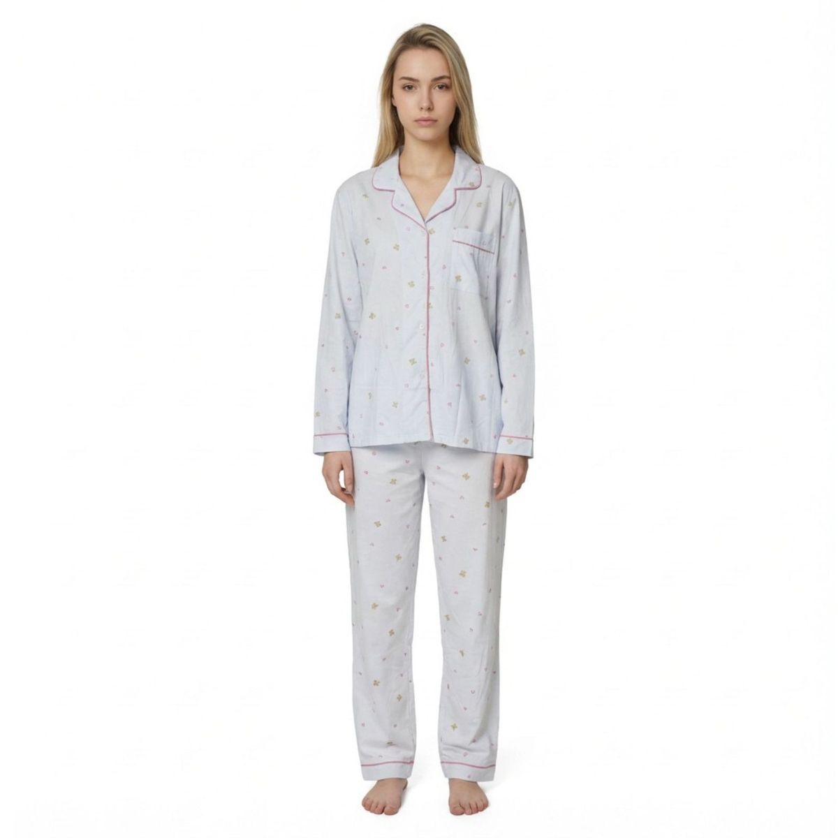 LIKE SHOP - Pijama Mujer Manga Larga Botones Diseños Colores 107