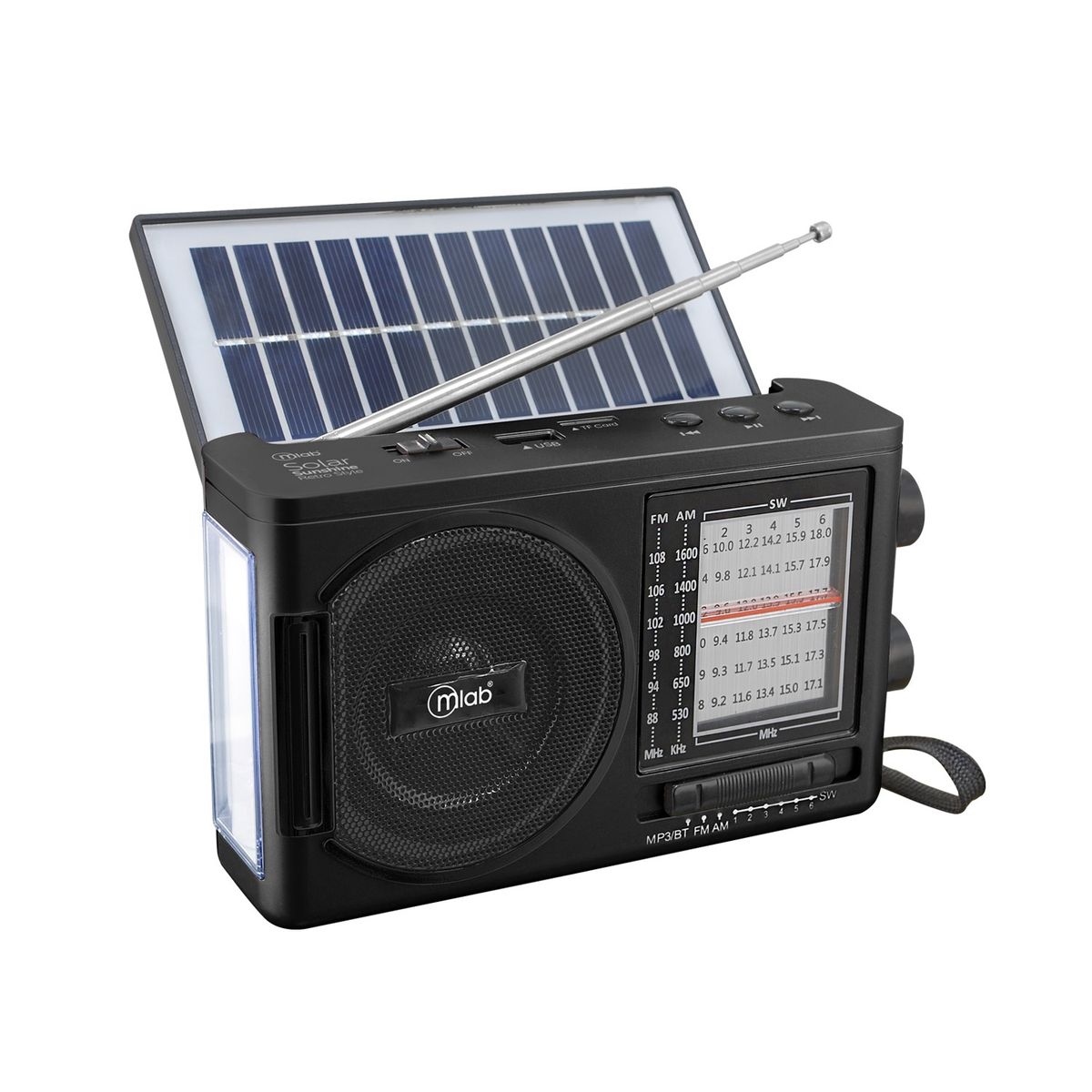 MLAB - Radio Solar Portátil Con Linterna Bluetooth Bt-amfmsw Usb