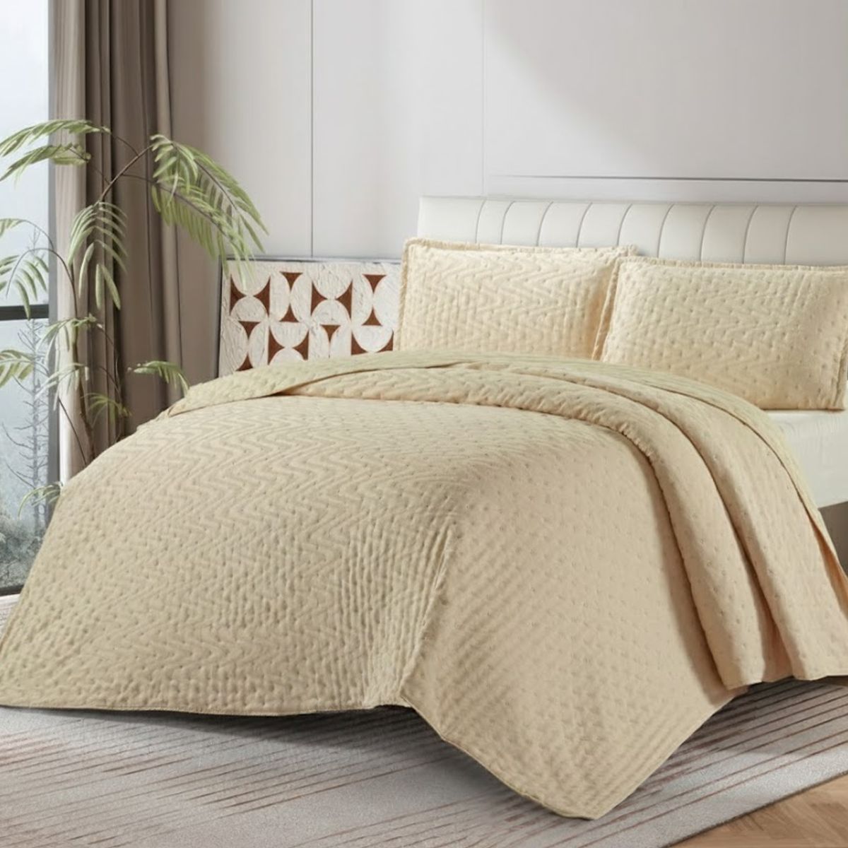 GENERICO - CUBRECAMA BEIGE SEMI ACOLCHADO CON TELA DE TOALLA 1.5 PLAZA  TF MO3