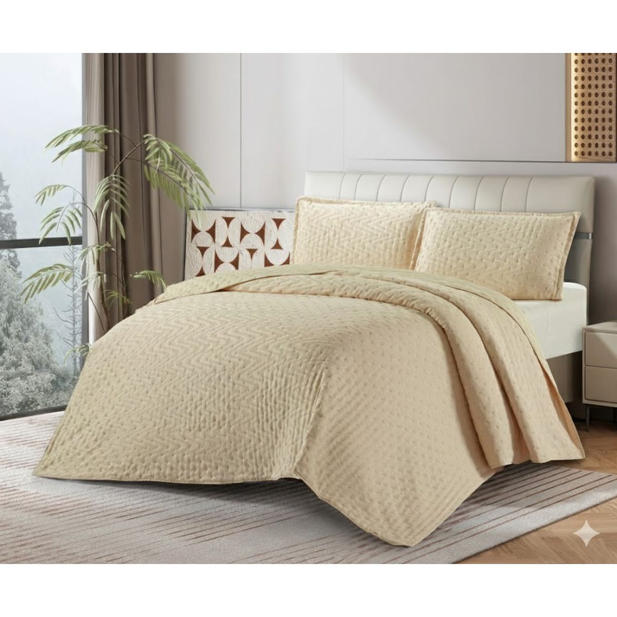 GENERICO - CUBRECAMA BEIGE SEMI ACOLCHADO CON TELA DE TOALLA 1.5 PLAZA  TF MO3