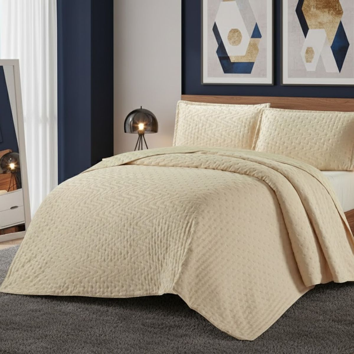 GENERICO - CUBRECAMA BEIGE SEMI ACOLCHADO CON TELA DE TOALLA 1.5 PLAZA  TF MO3