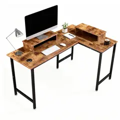 GENERICO - Escritorio IKEMMA Office 145×100×45×73 cm Color Dark Brown Mesa Esquinera Amplia para Oficina y Estudio