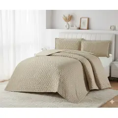 GENERICO - CUBRECAMA BEIGE SEMI ACOLCHADO CON TELA DE TOALLA 1.5 PLAZA TF MO1
