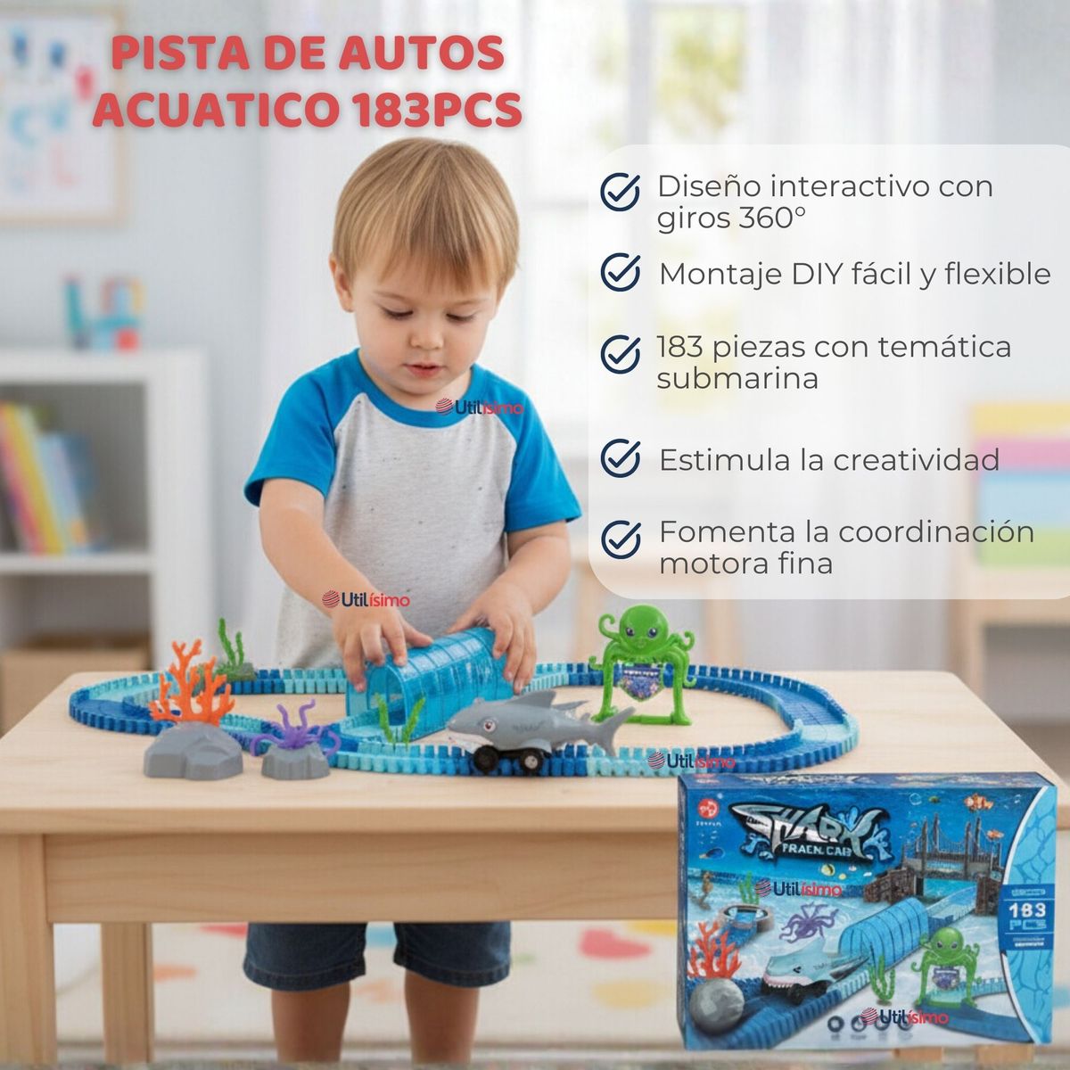 LINE - Pista Carreras de Auto Niño Juguete Flexible Acuático 183 Piezas