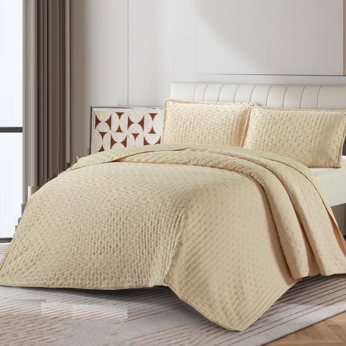 GENERICO - CUBRECAMA KING SEMI ACOLCHADO CON TELA DE TOALLA VERANO MODERNO ELEGANTE TF