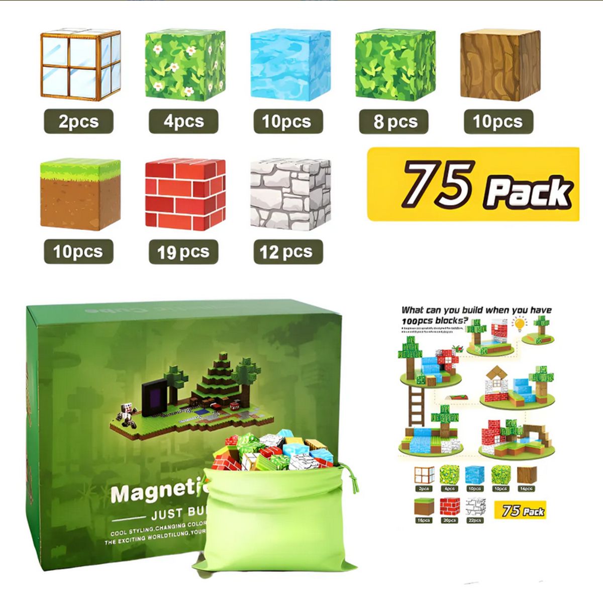 GENERICO - Bloques Armables Magnéticos Estilo Mine Craft 75 Piezas