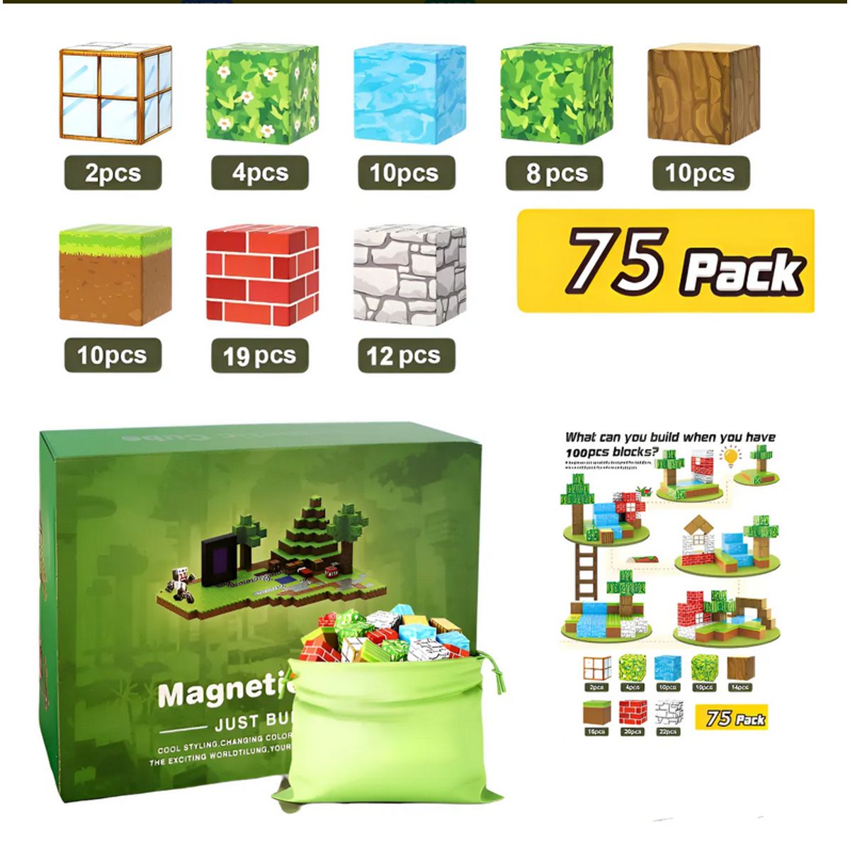 GENERICO - Bloques Armables Magnéticos Estilo Mine Craft 75 Piezas