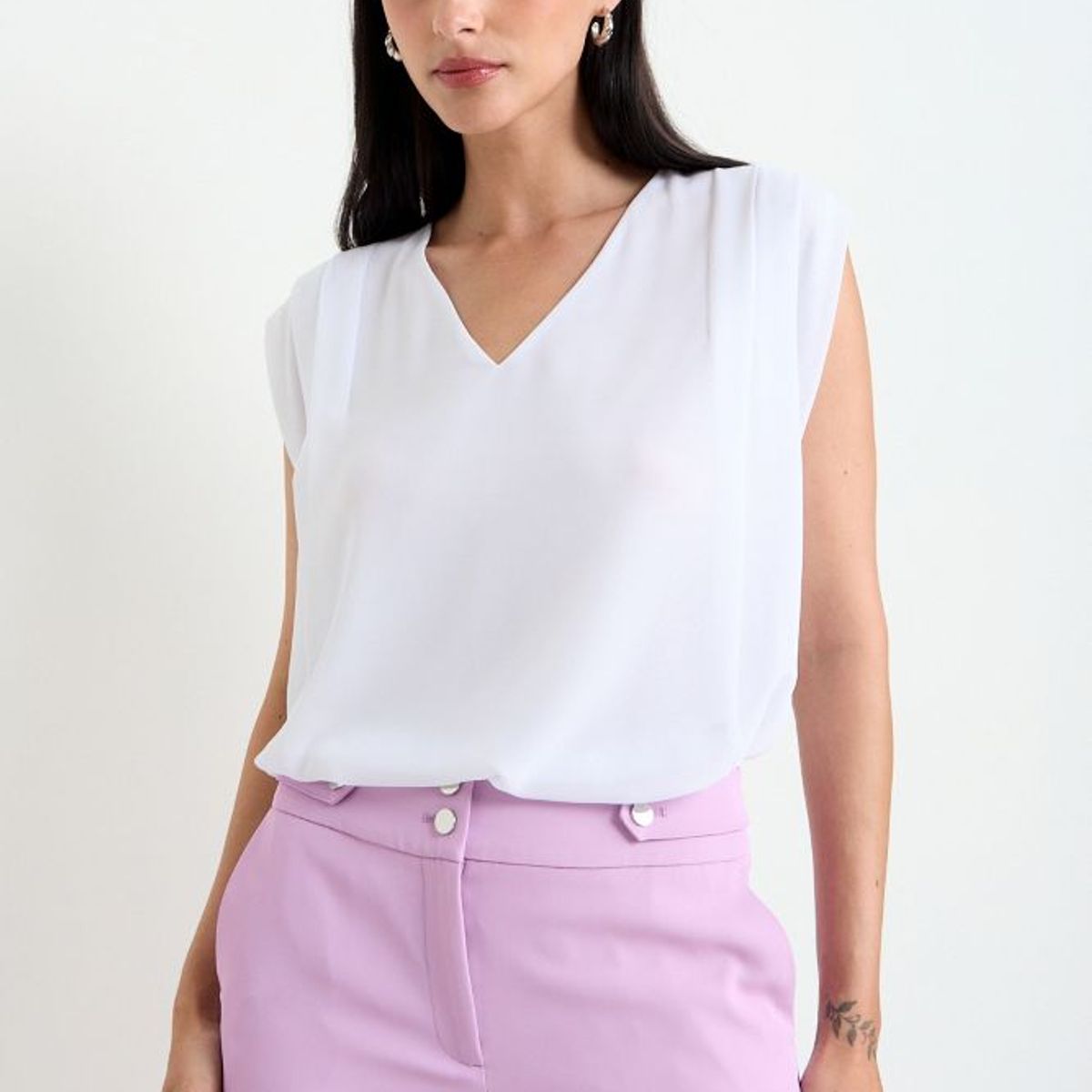 ASH - Blusa Lisa Sin Mangas Mujer Crudo Ash