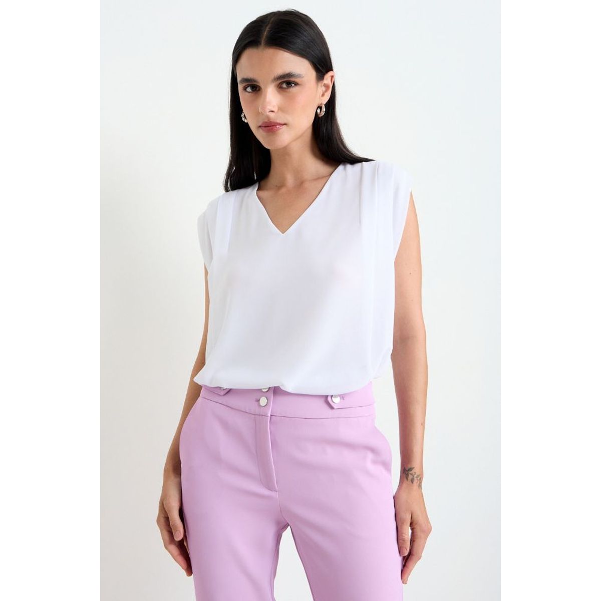 ASH - Blusa Lisa Sin Mangas Mujer Crudo Ash