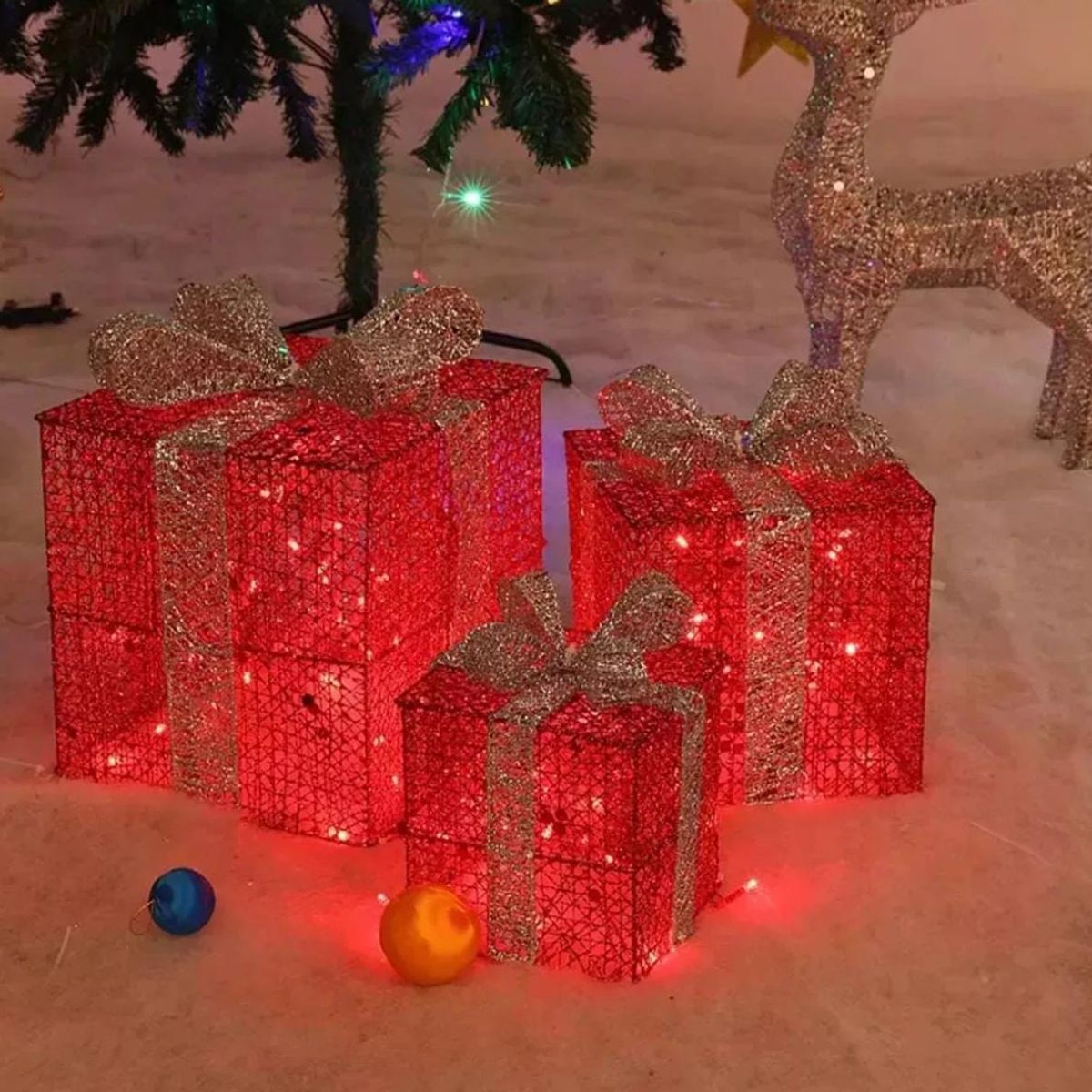 CHINA GLAZE - Cajas de regalos con luces led 3 cajas adorno Navidad