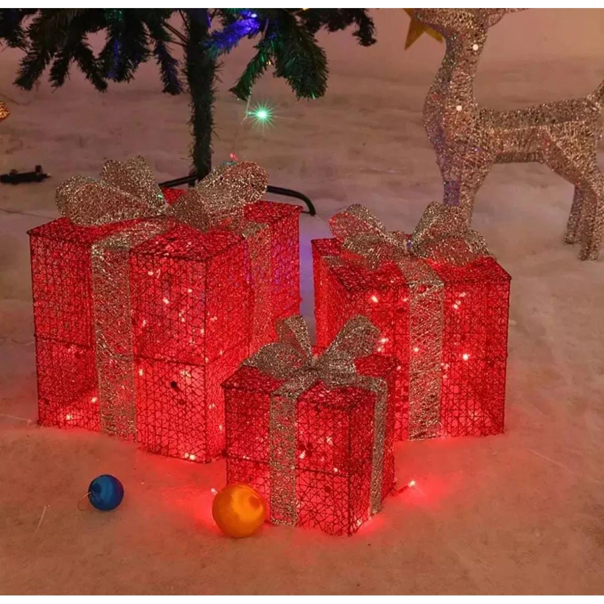 CHINA GLAZE - Cajas de regalos con luces led 3 cajas adorno Navidad