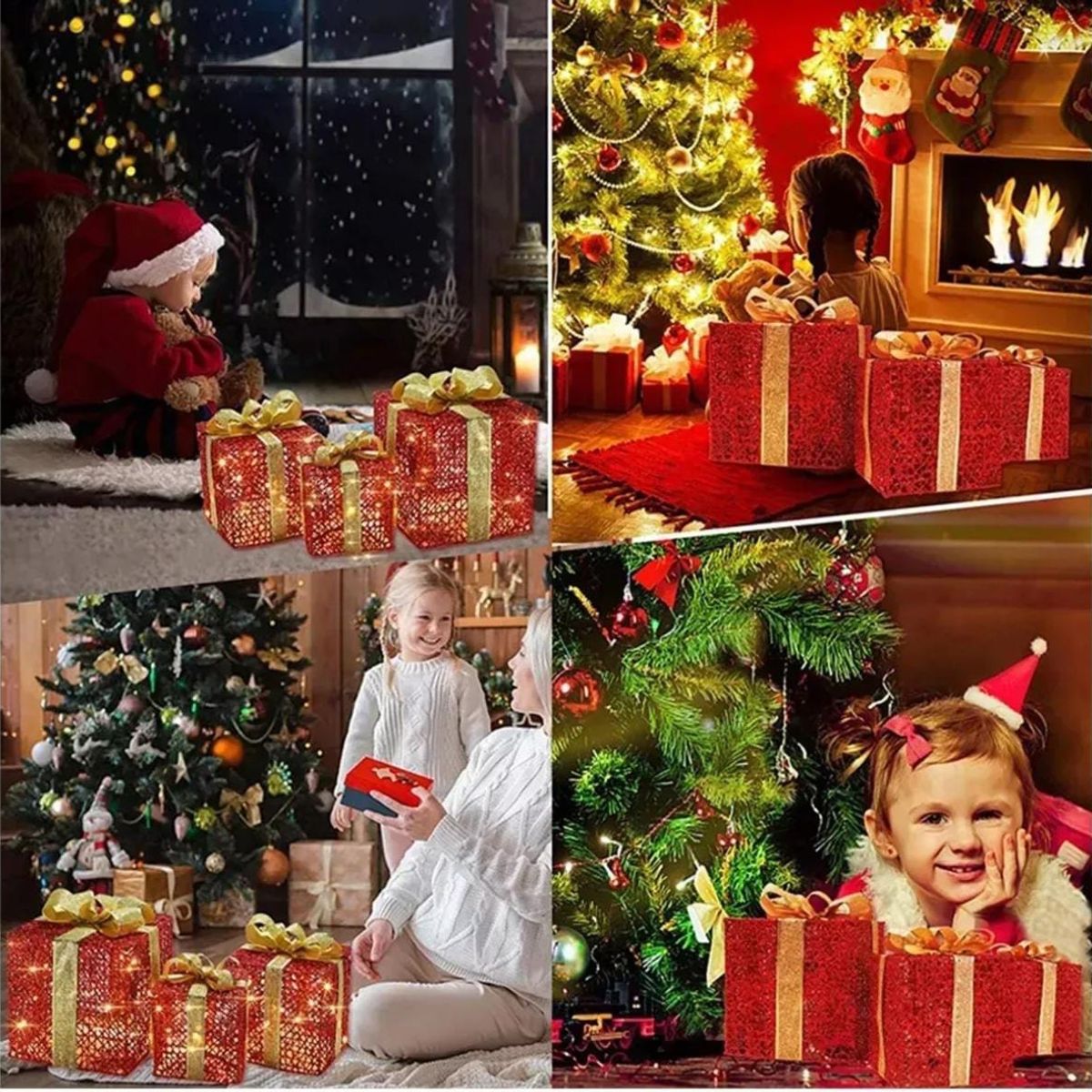 CHINA GLAZE - Cajas de regalos con luces led 3 cajas adorno Navidad