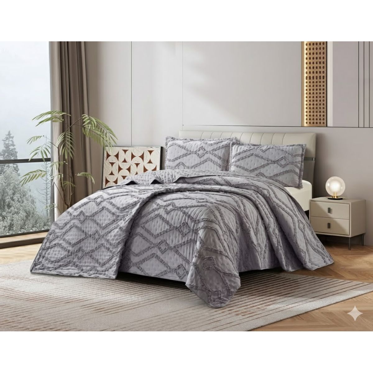 GENERICO - CUBRECAMA KING TUFTING RELIEVE DIAMANTE DE VERANO MODERNO ELEGANTE SERIE 2 TF