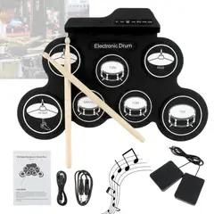 GENERICO - Batería Tambor Electrónico 7 Pads Con Pedales Drum Pad Portátil Negro