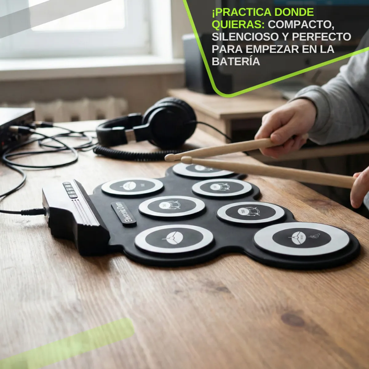 GENERICO - Batería Tambor Electrónico 7 Pads Con Pedales Drum Pad Portátil Negro