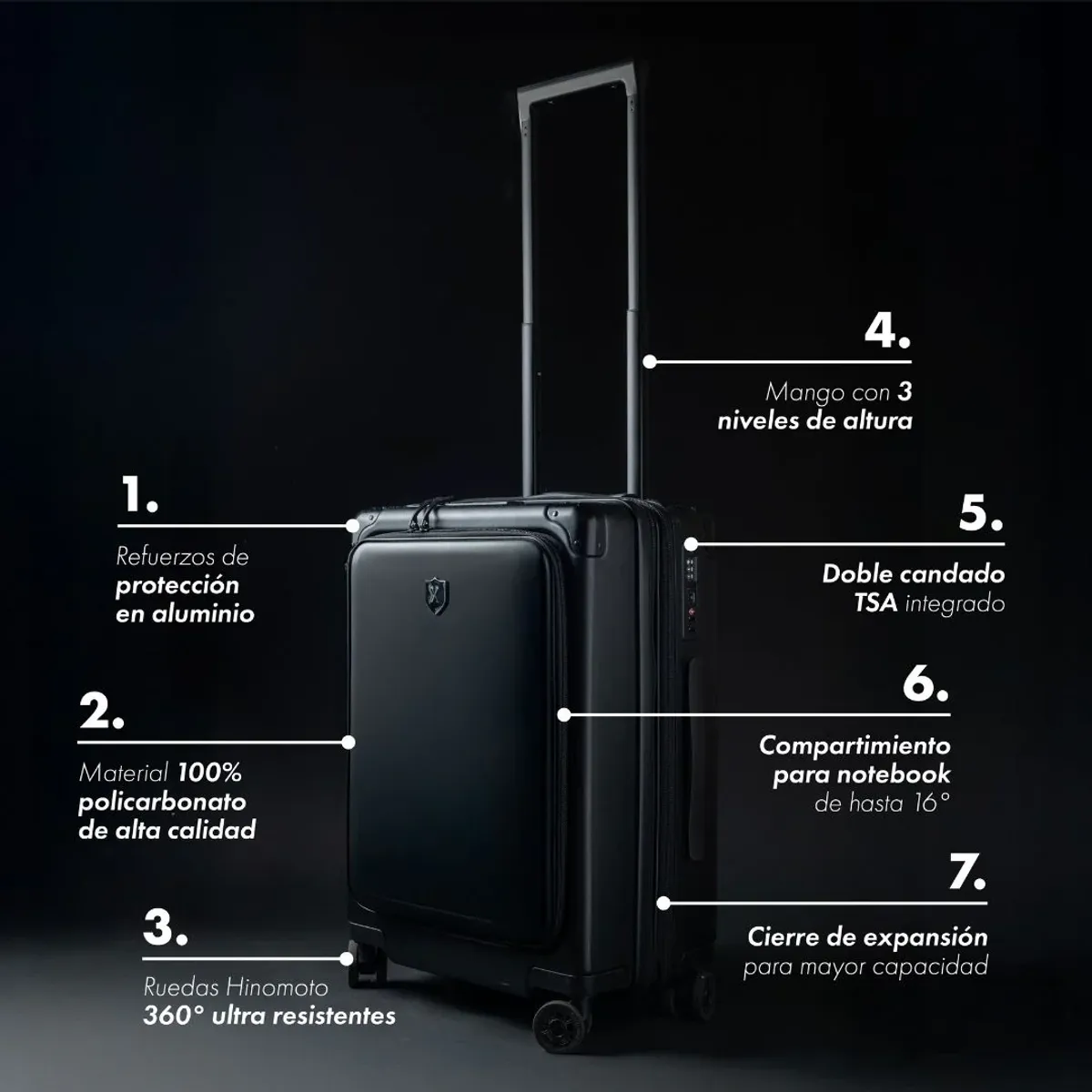 XCLUSIVE - Maleta de Cabina Expandible 10 litros - Xclusive Blackbird Carry On - Viaje Chica Ruedas 360 (10 kg)