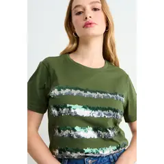 IO - Polera Estampada Mujer Verde Oliva
