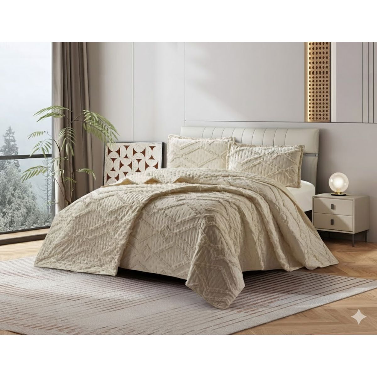 GENERICO - CUBRECAMA 1.5 PLAZA TUFTING RELIEVE DIAMANTE DE VERANO MODERNO ELEGANTE SERIE 2 TF