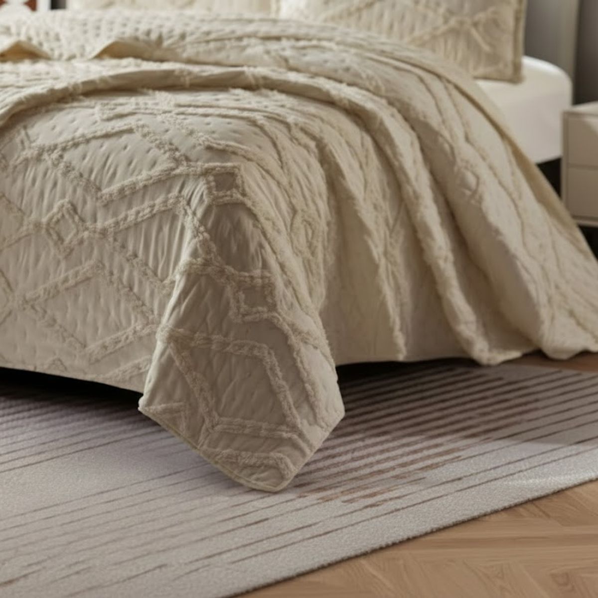 GENERICO - CUBRECAMA 1.5 PLAZA TUFTING RELIEVE DIAMANTE DE VERANO MODERNO ELEGANTE SERIE 2 TF