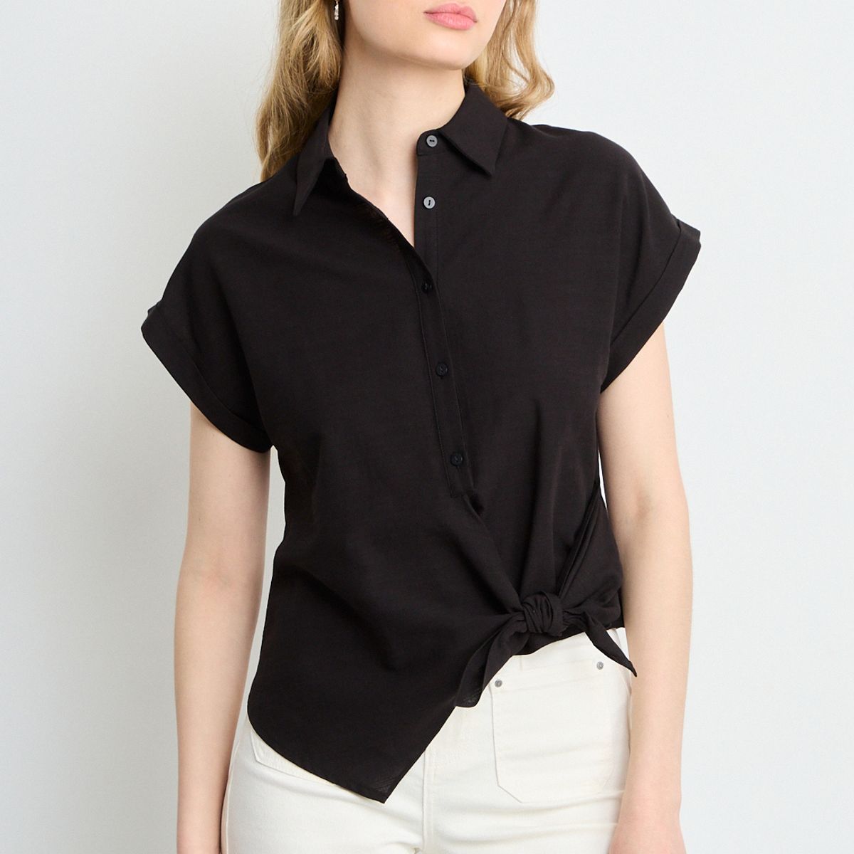 IO - Blusas Manga Corta Mujer Negro Io